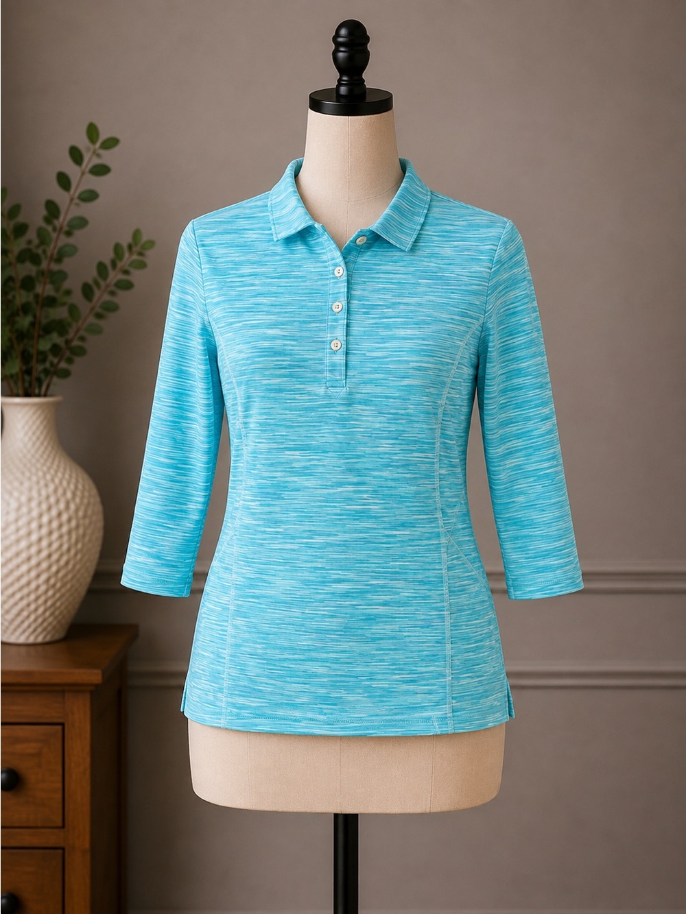 Peter Millar Women’s Aqua Space-Dye Polo Crop Sleeve Top